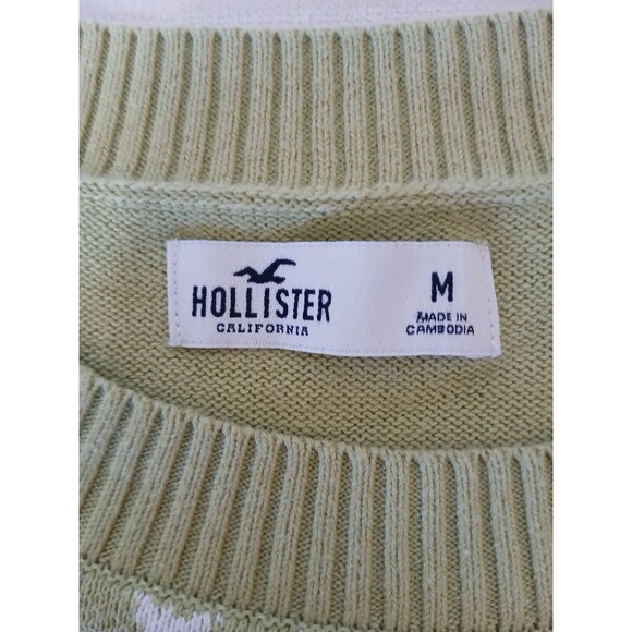 Hollister Women’s M Green White Floral Cropped Sweater Cotton Knit Casual - Picture 14 of 15